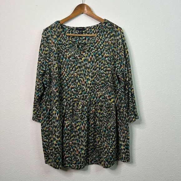 Cocomo Women’s Green Shimmer Peplum 3/4 Sleeve Multicolor Top Plus Size 2X - Picture 1 of 14